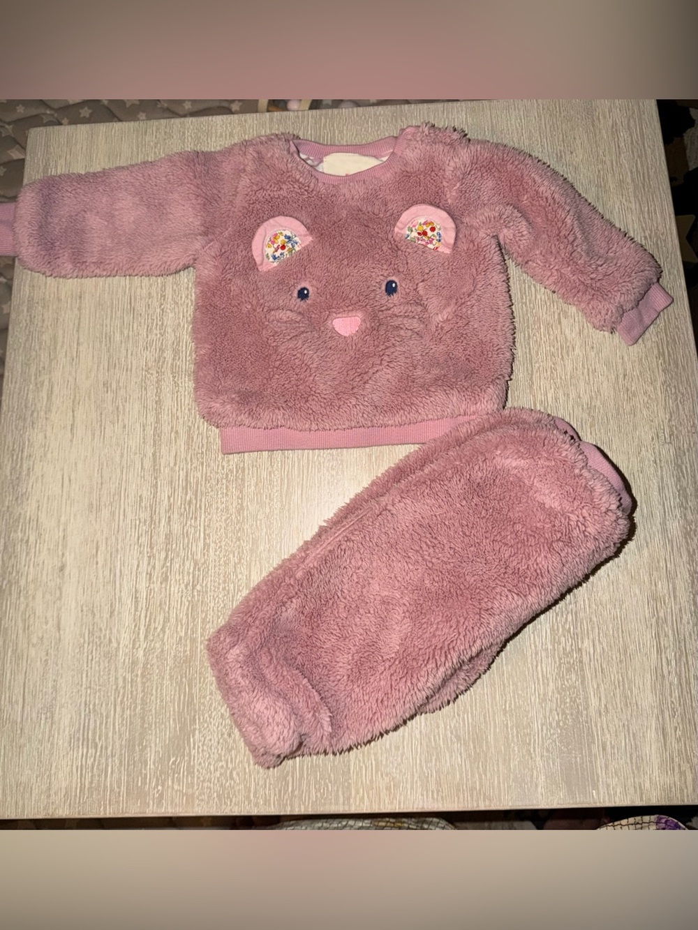 Baby Boden Pink Novelty Borg Mouse Sweatsuit size 6-9 months